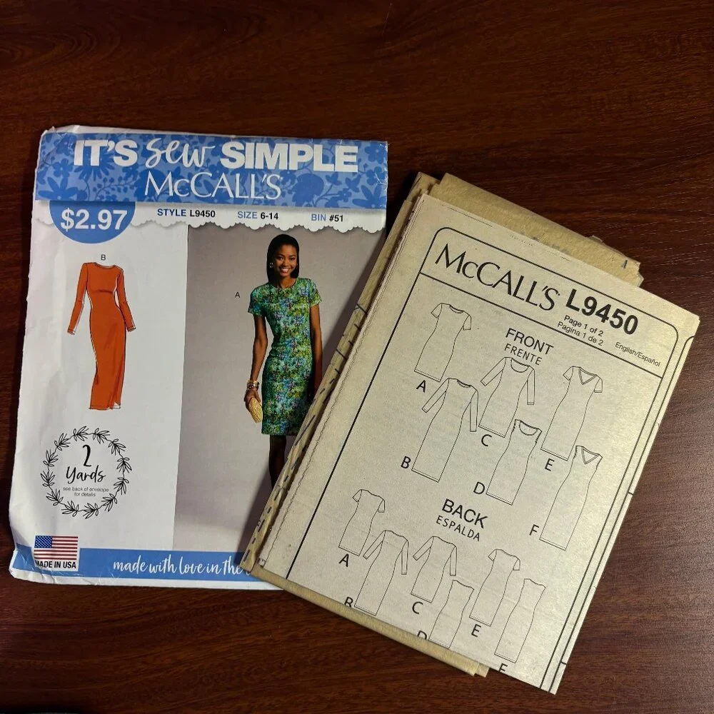McCall's It's Sew Simple Pattern L9450 for Misses' Dress